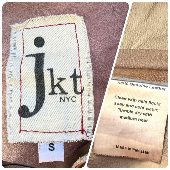 Jakett Alexa Jacket Washable Genuine Leather Fringe Patina Crop JKT NYC Brown S - Picture 5 of 9